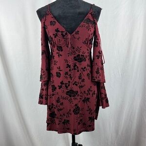 Magnolia South Floral Cold Shoulder Dress with Bell Sleeves